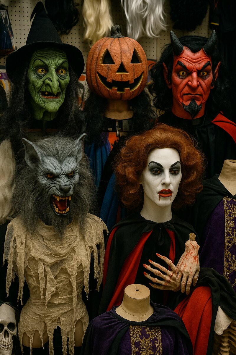 Colorful Halloween costumes on display at costume shop