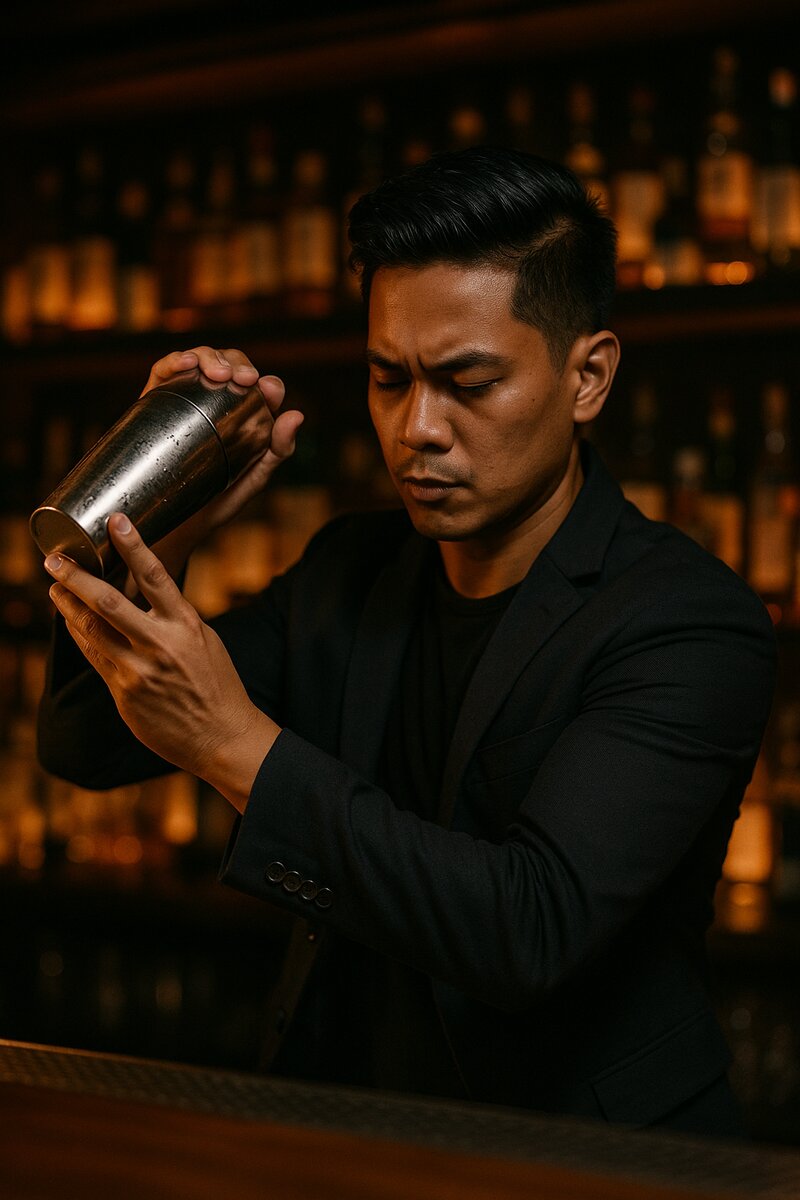 Step 2: Mixing and shaking the drink with ice and technique