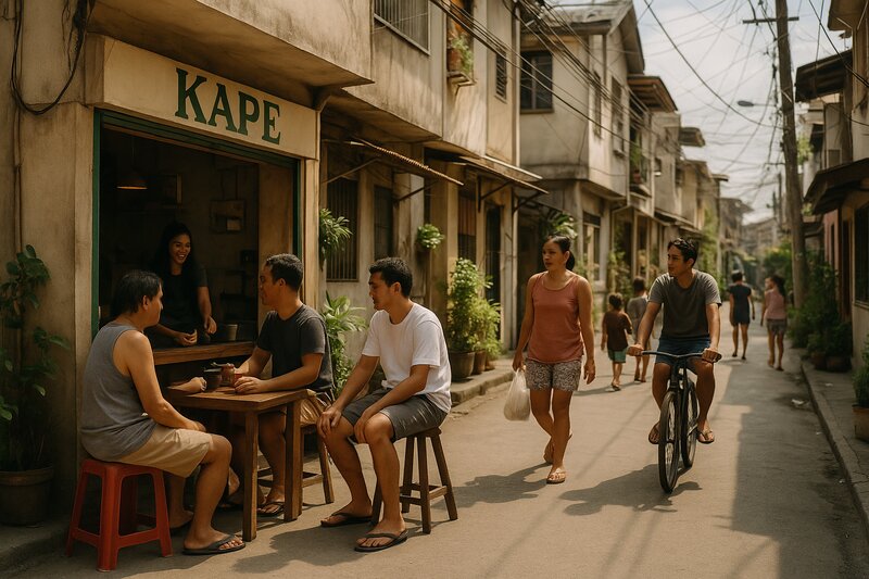 Neighborhood street scenes showing community and daily life in Manila