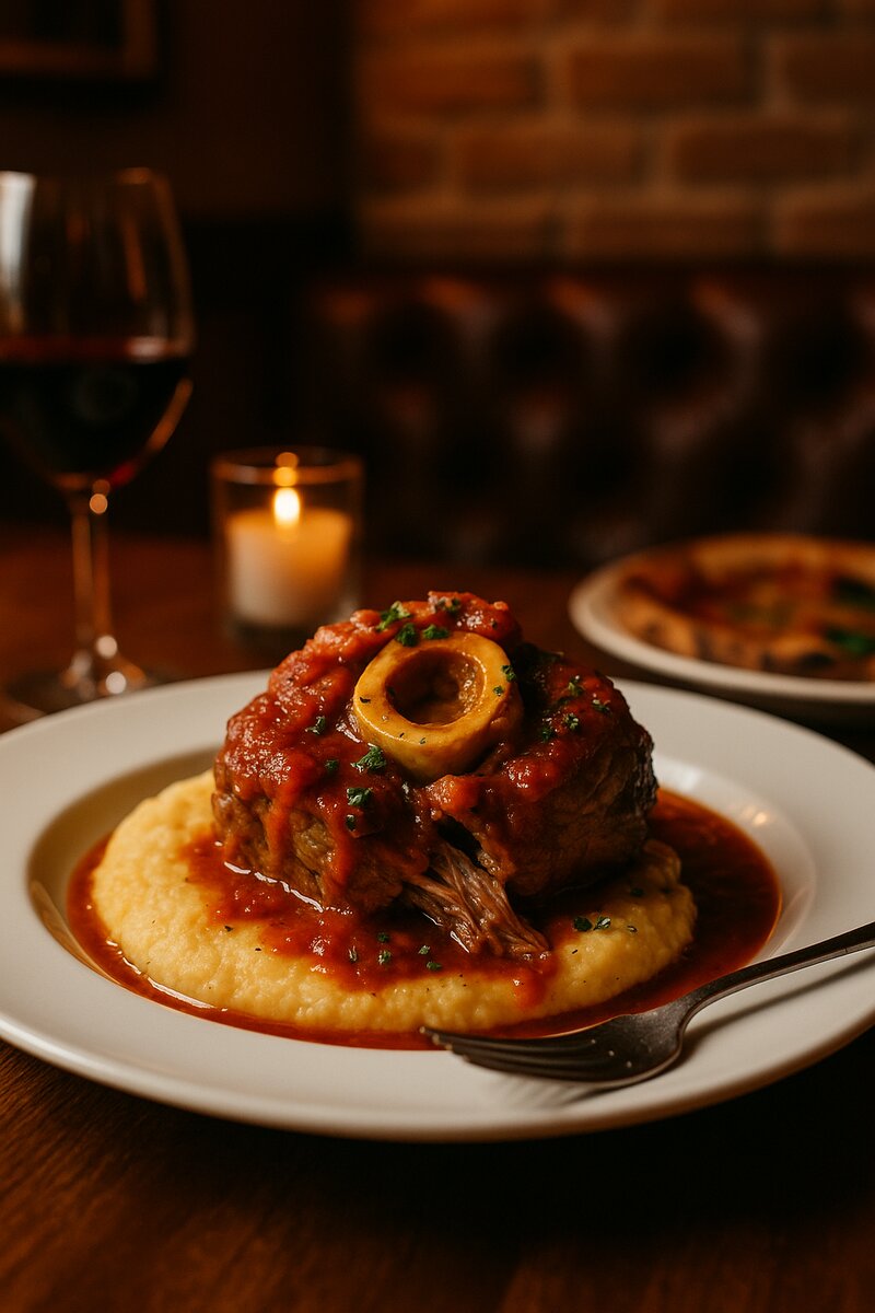 Osso buco braised veal shank with rich tomato sauce