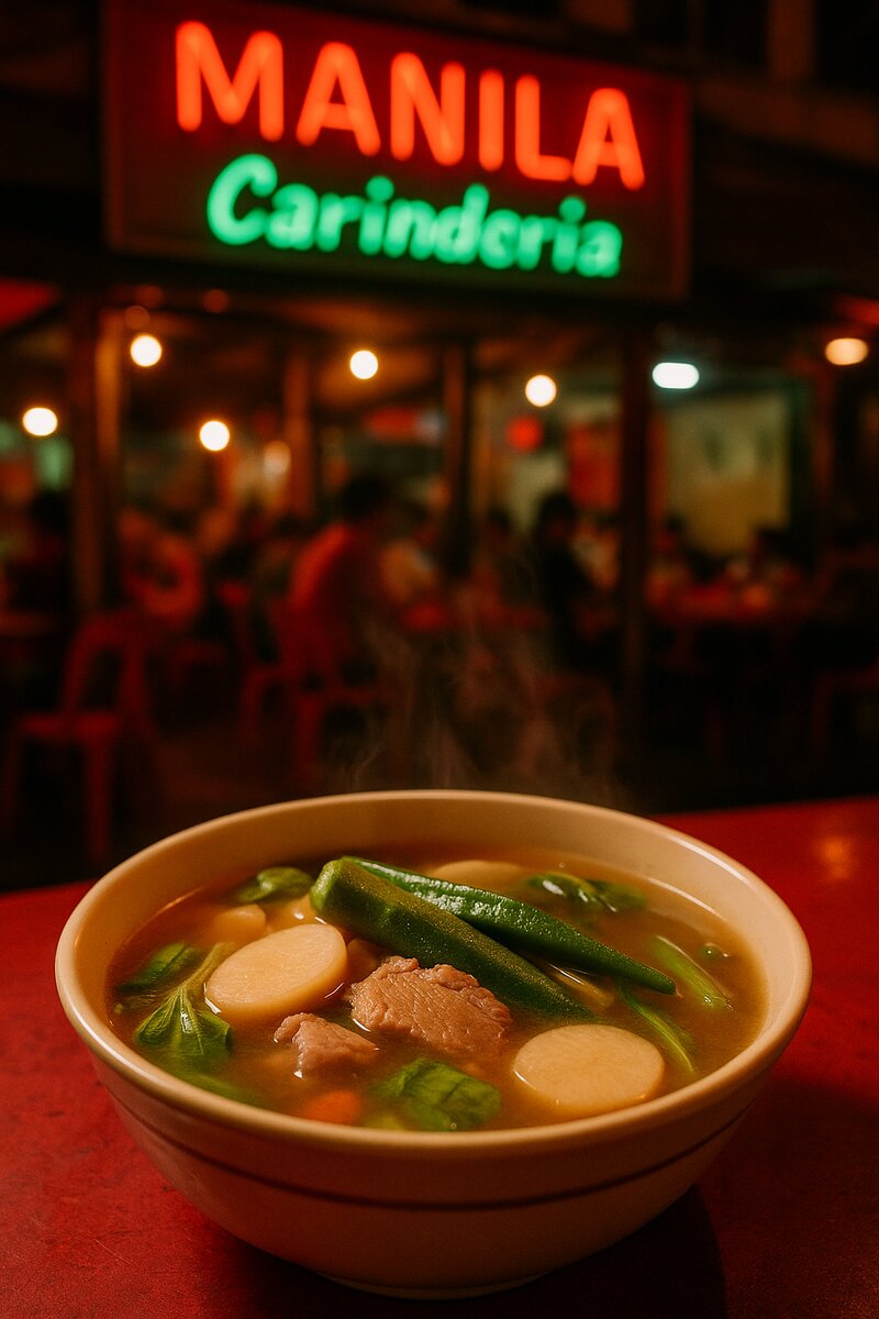 Sinigang soup with tamarind broth, pork, and vegetables