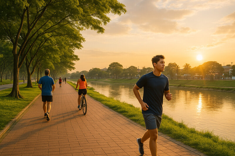Marikina River Park with joggers and cyclists
